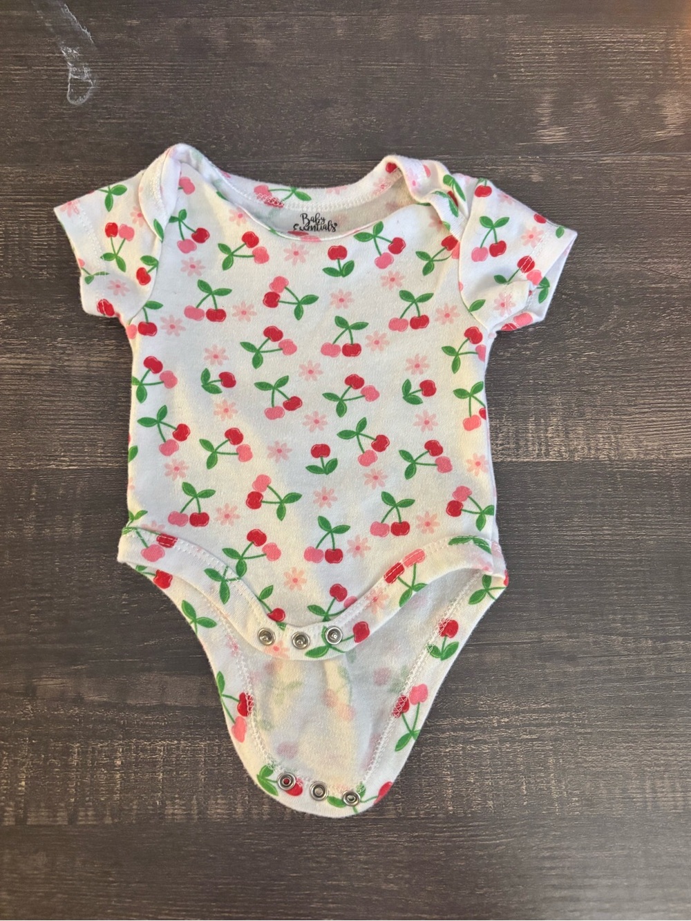 Baby Essentials White One-Piece Bodysuit with Pink & Red Cherry Print